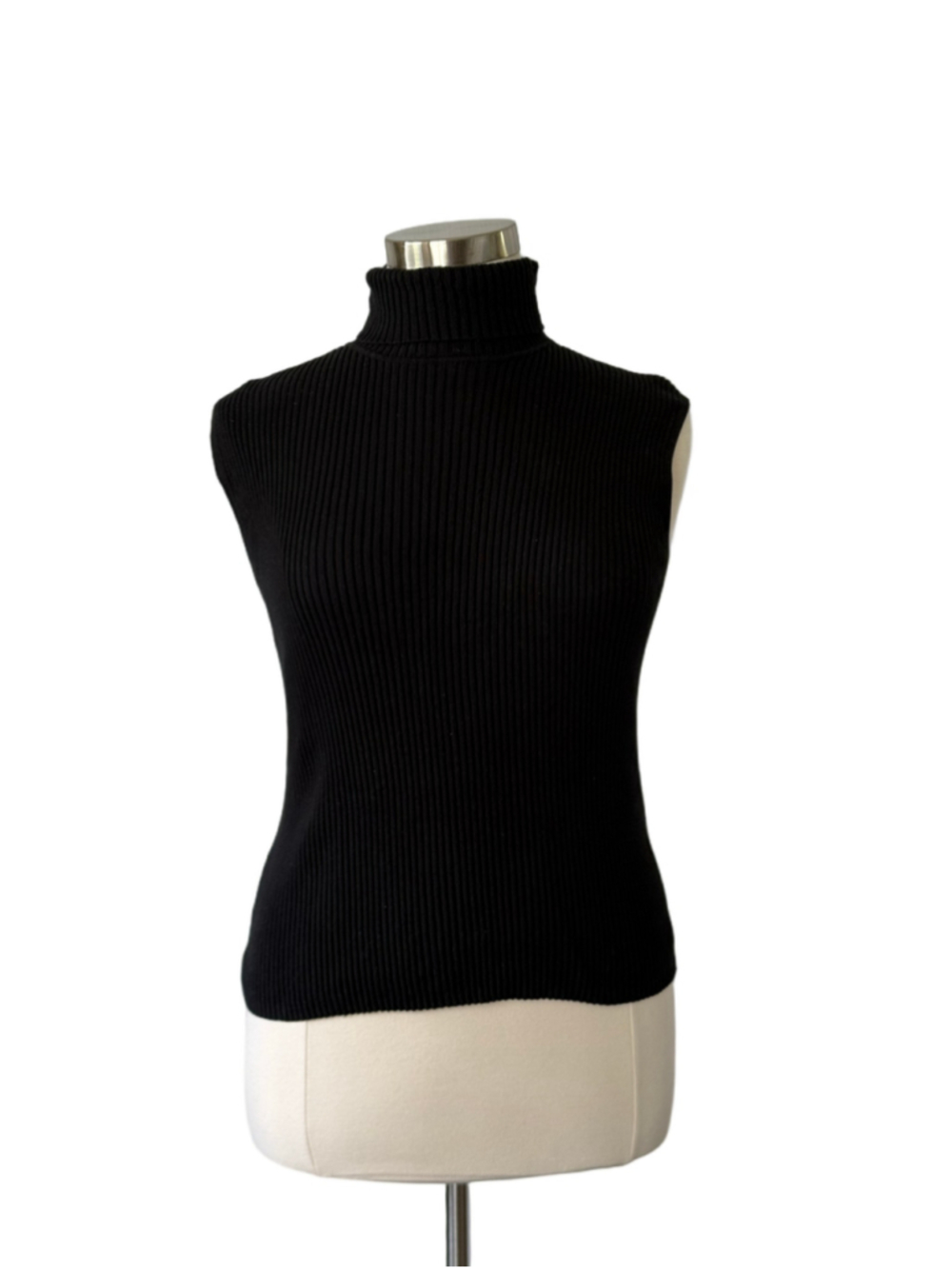 Chico's Black Sleeveless Silk blend Ribbed Turtleneck Top, Size 16 (Chico’s 3)